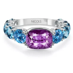 Anillo Amatista Topacio Rainbow Oro Blanco