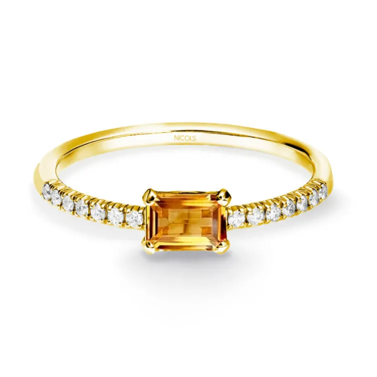 Anillo Citrino Delphina Diamantes Oro Amarillo