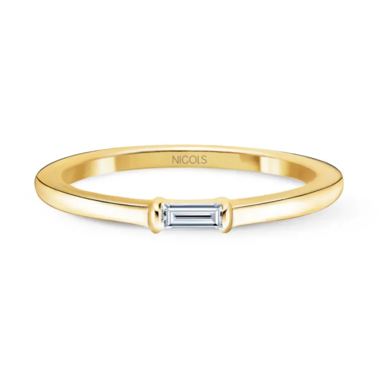 Anillo Compromiso Lirio Oro Amarillo con Diamante Baguette 0.10Ct.