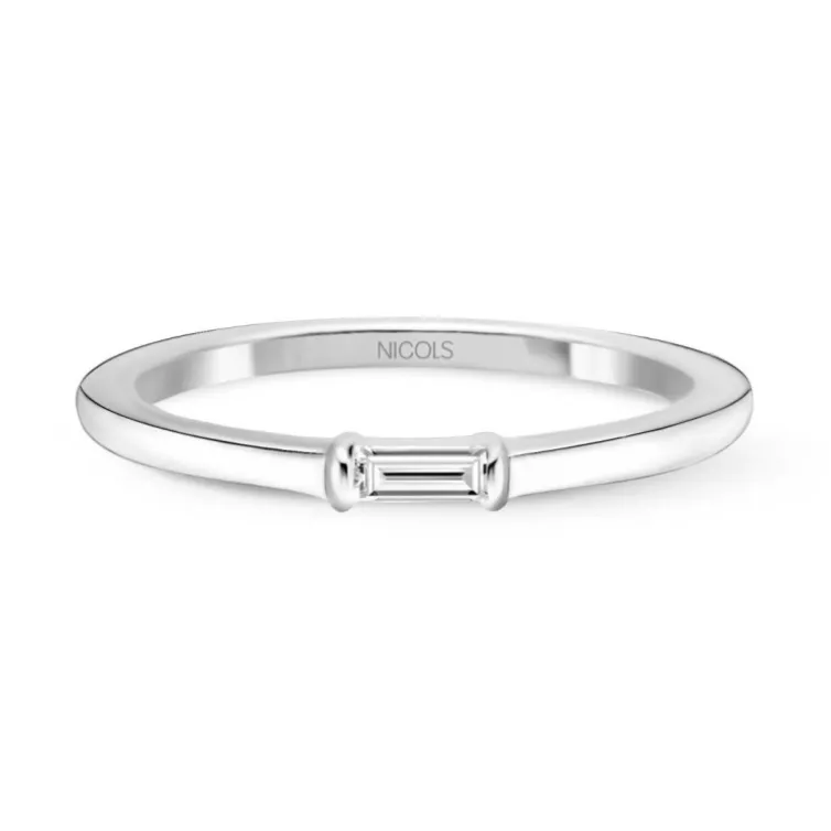 Anillo Compromiso Lirio Oro Blanco con Diamante Baguette 0.10Ct.