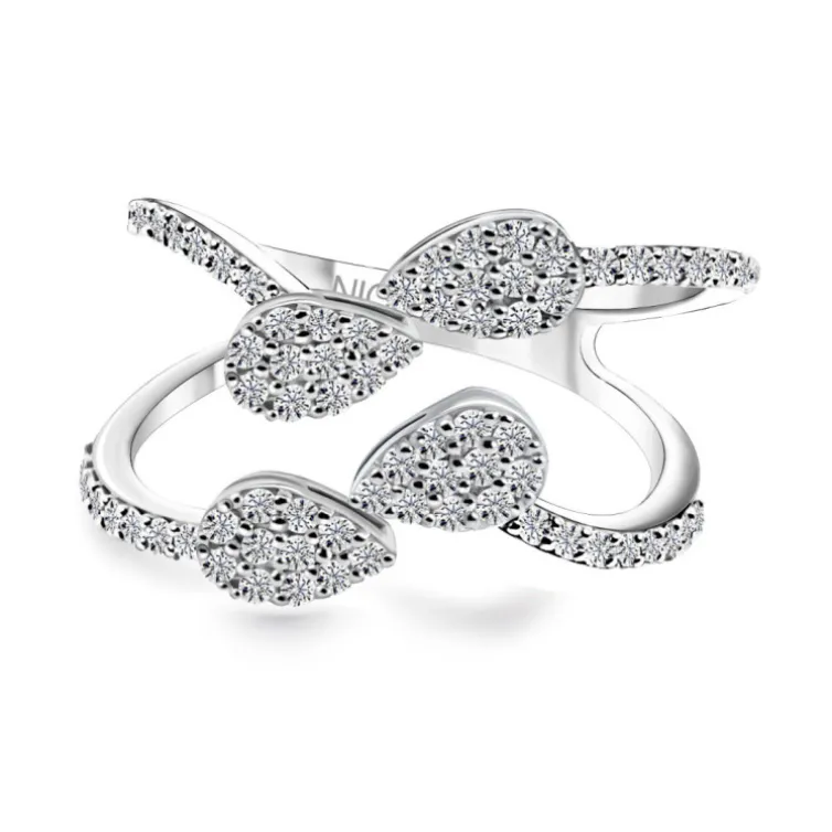 Anillo de oro blanco y diamantes doble brazo Aura