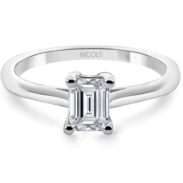 Anillo Diamante 0.50 Talla Esmeralda Compromiso Camille