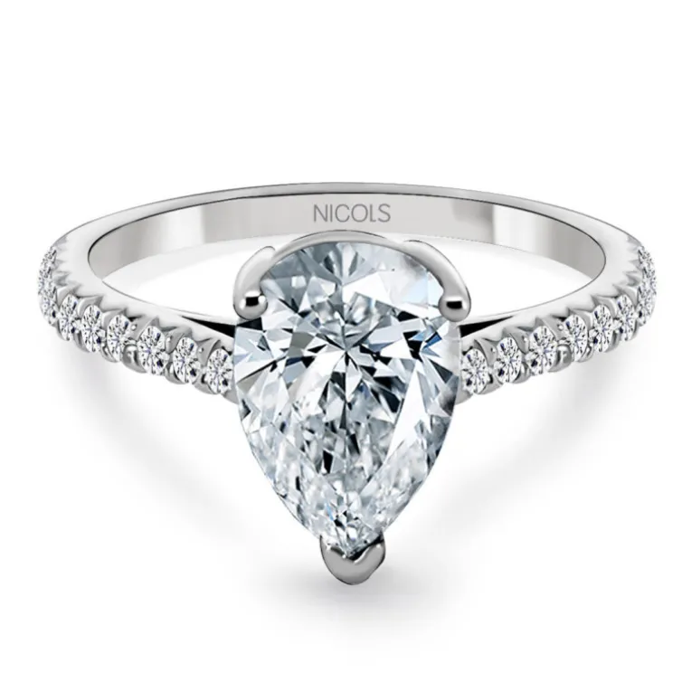 Anillo Diamante Pera Solitario y Diamantes 1.67