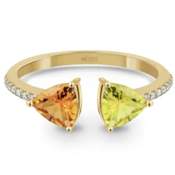 Anillo Diamantes Citrino Y Cuarzo Limón Trillon