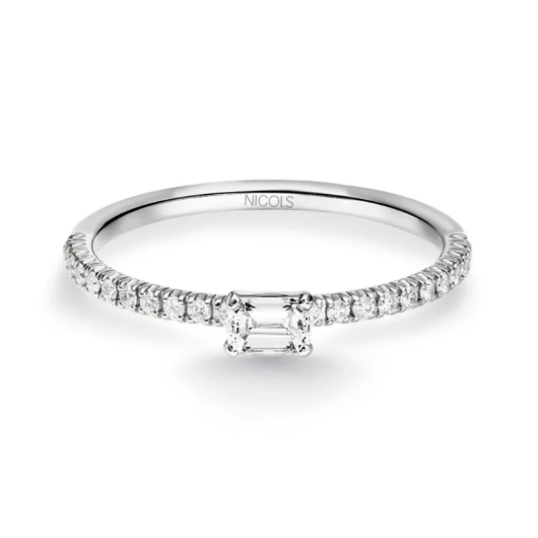 Anillo Diamantes Delphina 0.18 Talla Esmeralda Oro Blanco