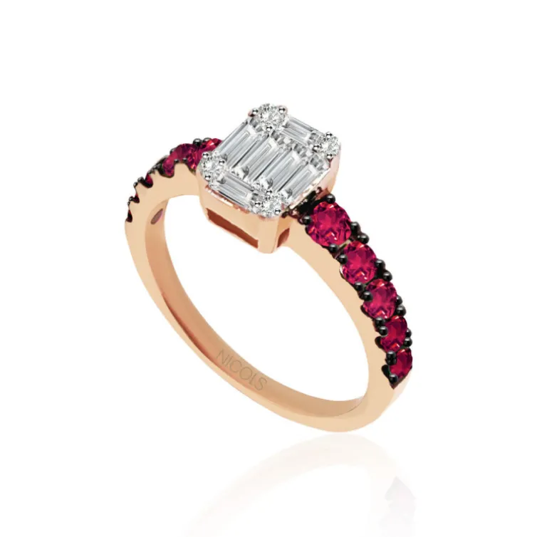 Anillo Diamantes Electra 0.44 Oro Rosa y Rubí