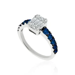 Anillo Diamantes Electra 0.44 Oro Blanco y Zafiro Azul
