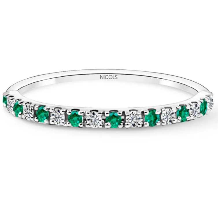 Anillo Diamantes Esmeralda Azalea 0.12 Oro Blanco