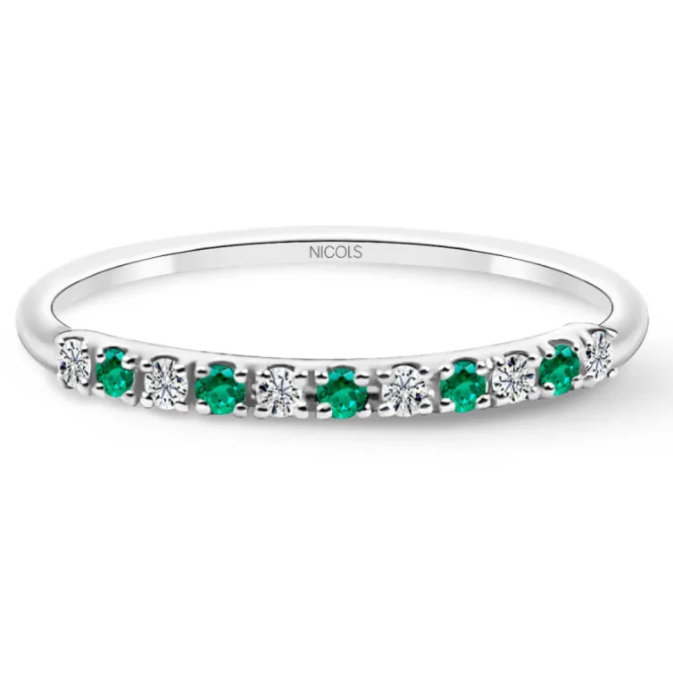 Anillo Diamantes Esmeralda Azalea 0.08 Oro Blanco