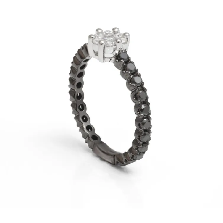 Anillo Diamantes Negros Blancos Black Power