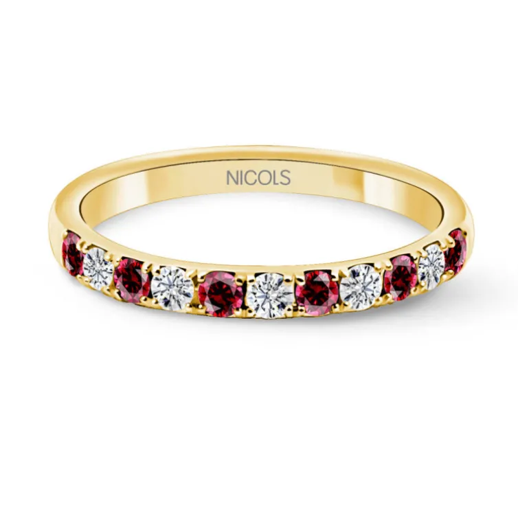 Anillo Diamantes Rubís Azalea Oro Amarillo