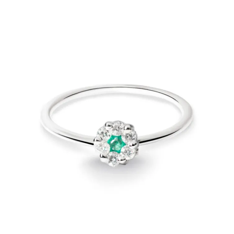 Anillo Diamantes y Esmeralda Camelia 0.11