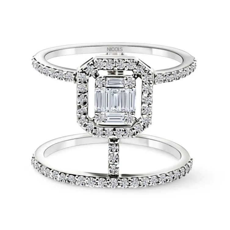 Anillo Diamantes y oro blanco doble brazo Electra.
