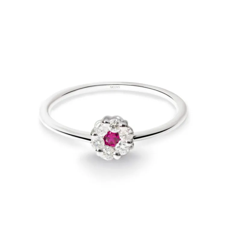 Anillo Diamantes y Rubi Camelia 0.11