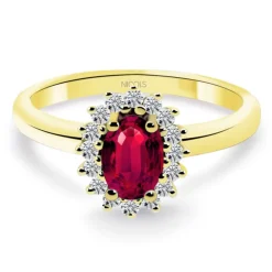 Anillo Diamantes y Rubi Dalia oro amarillo 0.50