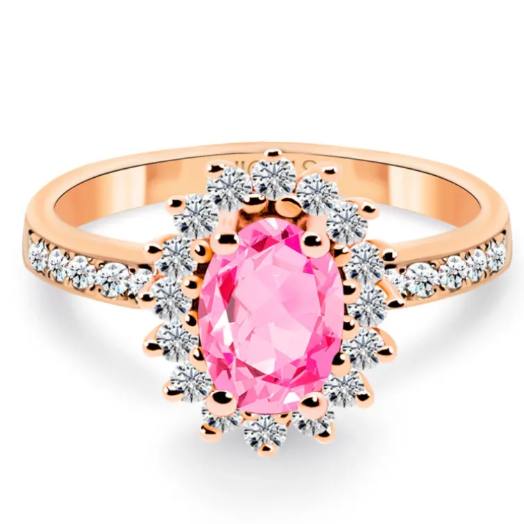 Anillo diamantes y zafiro rosa talla oval Alba