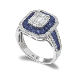 Anillo Diamantes Zafiros Sello Square