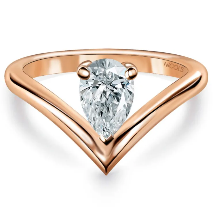 Anillo en V Diamante Pera Solitario Paradise 0.50 Ct Oro Rosa