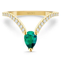 Anillo en V Esmeralda y Diamantes Vera oro amarillo