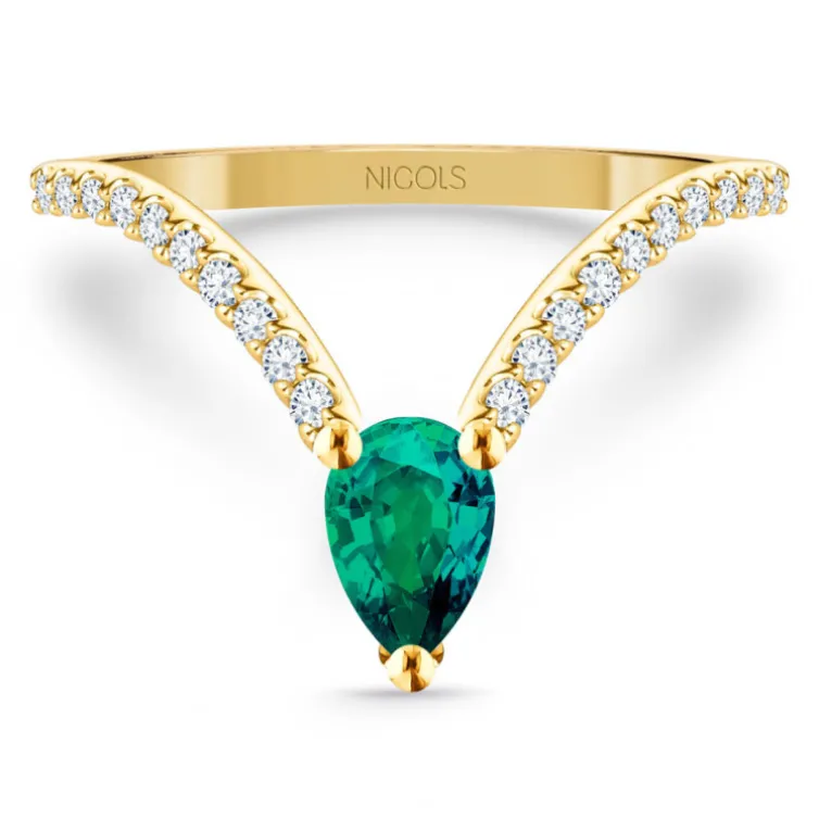 Anillo en V Esmeralda y Diamantes Vera oro amarillo