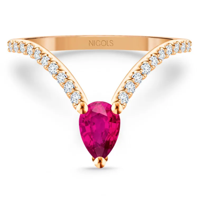 Anillo en V rubí y diamantes Vera oro rosa