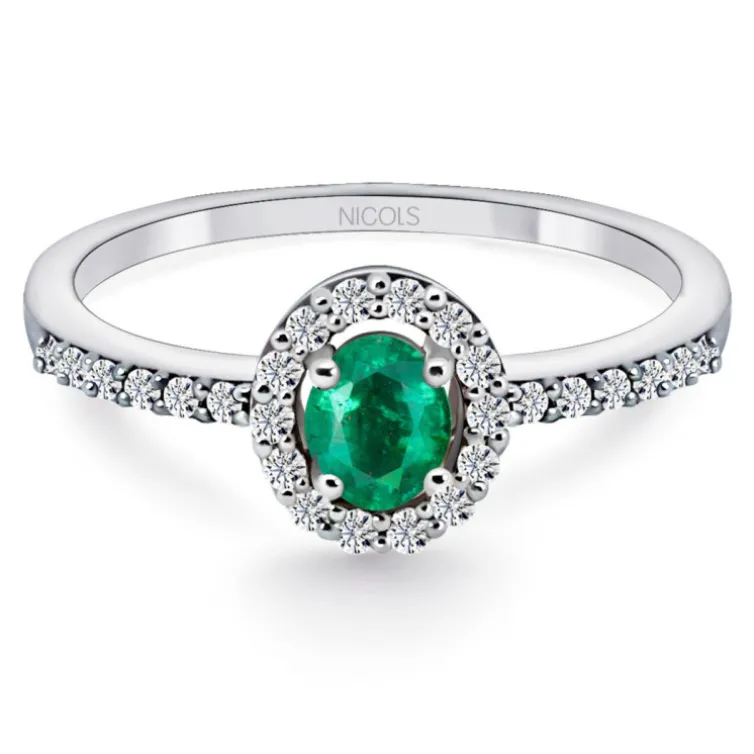 Anillo Esmeralda Sunset 0.55 Oro Blanco