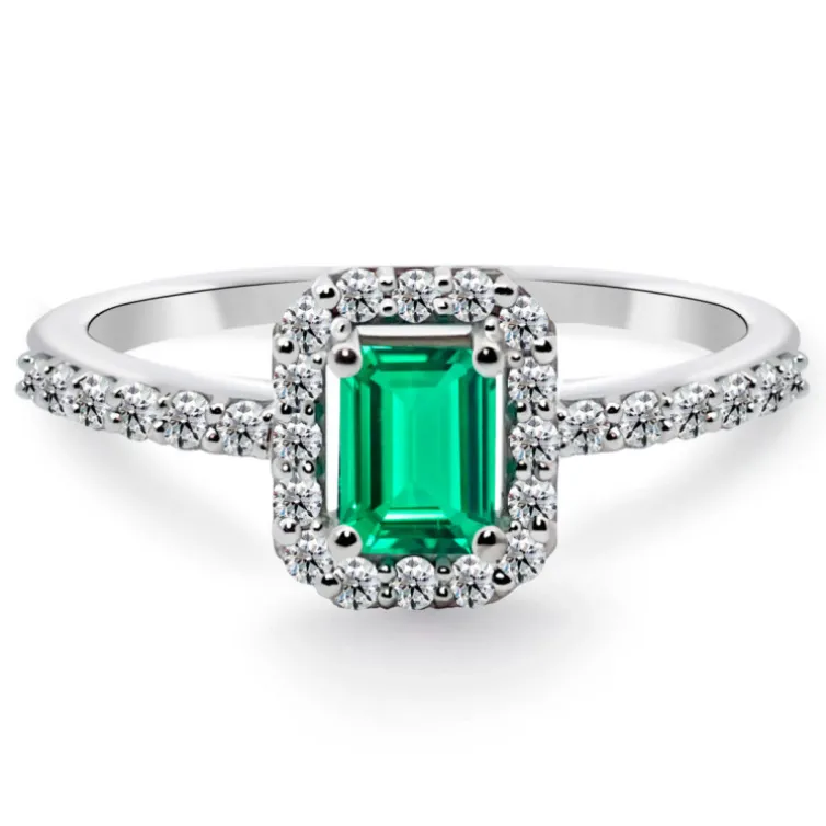 Anillo Esmeralda Sunset Rectangle 0.40Ct Oro Blanco