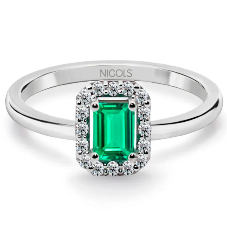 Anillo Esmeralda Sunset Rectangle 0.40Ct Oro Blanco