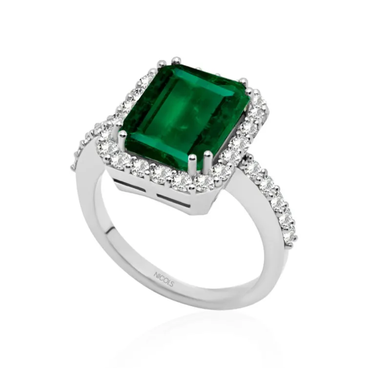 Anillo Esmeralda Sunset Rectangle 3.88Ct Oro Blanco