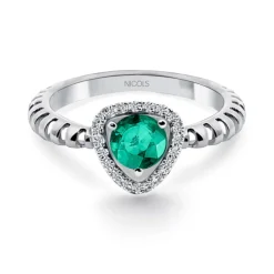Anillo Esmeralda Verde Y Diamantes Triangle