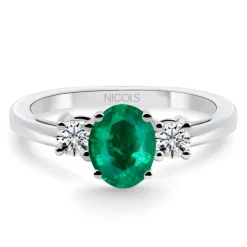 Anillo esmeralda y brillantes tresillo Sunset Oval