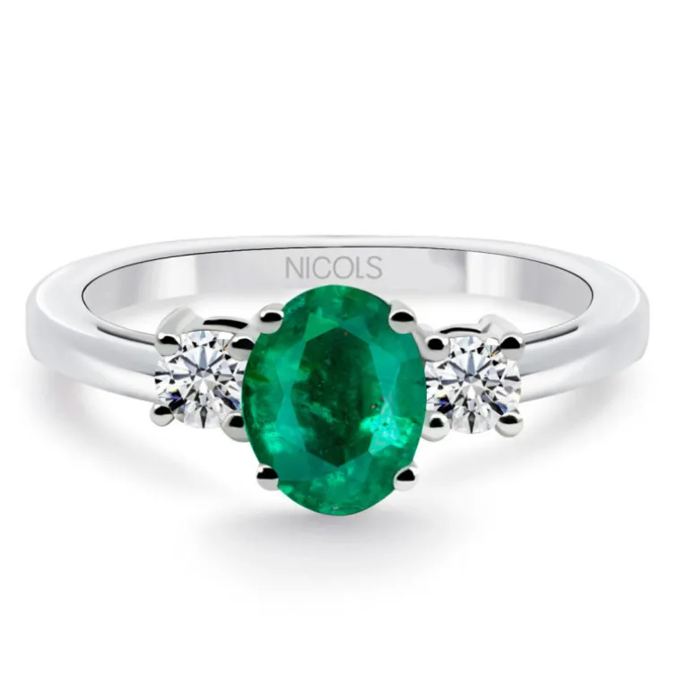 Anillo esmeralda y brillantes tresillo Sunset Oval