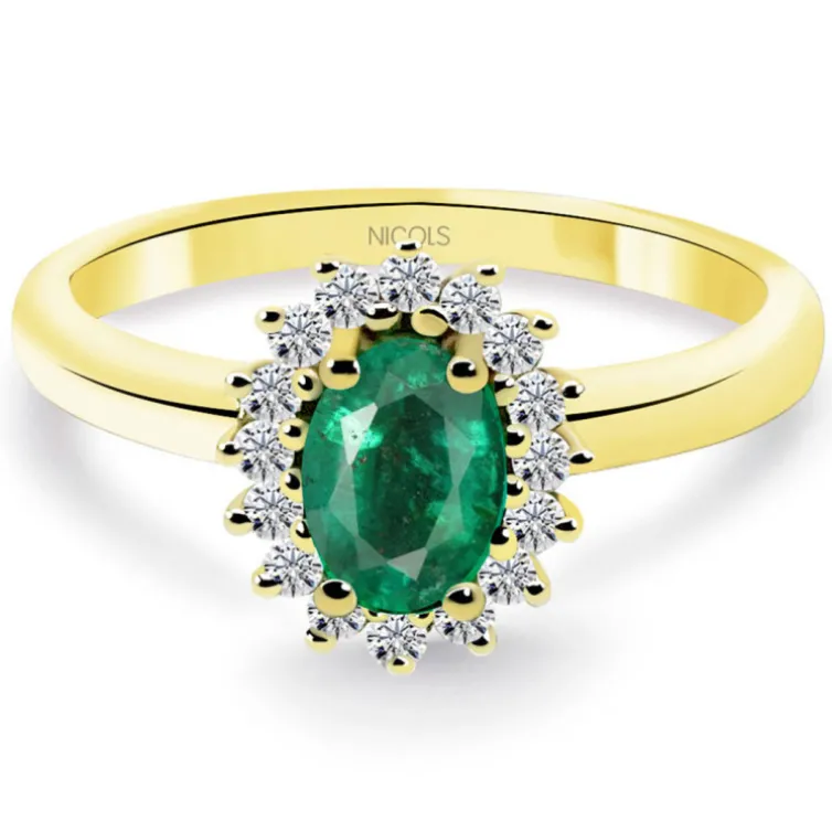 Anillo Esmeralda y Diamantes Oro Amarillo Dalia 0.50