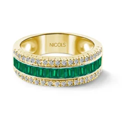 Anillo Esmeralda y Diamantes Baguette Amelia 0.30 Oro Amarillo