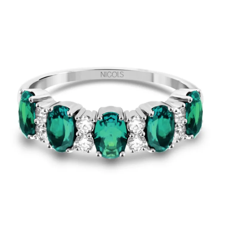 Anillo Esmeraldas Ovales y Diamantes Riviere Royal