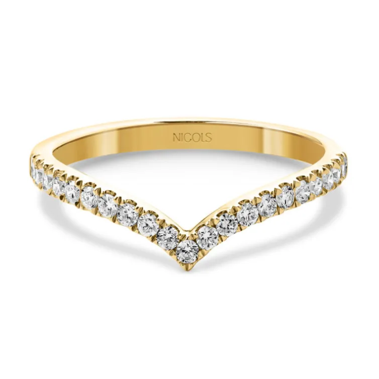 Anillo media alianza en V Oro amarillo y Diamantes