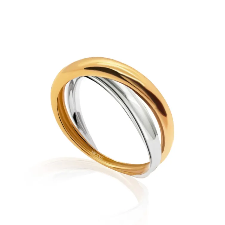 Anillo Onda Cruce Oro Amarillo Blanco