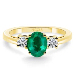 Anillo oro amarillo con esmeralda y brillantes tresillo Sunset Oval