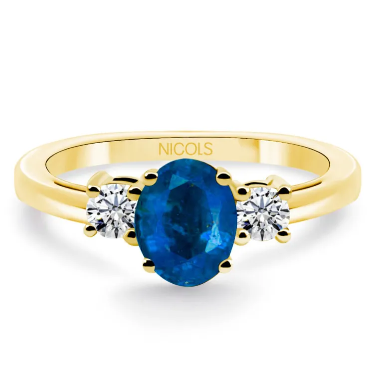 Anillo oro amarillo con zafiro y diamantes tresillo Sunset Oval