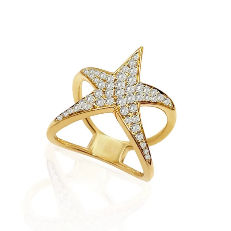 Anillo Oro Amarillo Y Diamantes Estrella De Mar