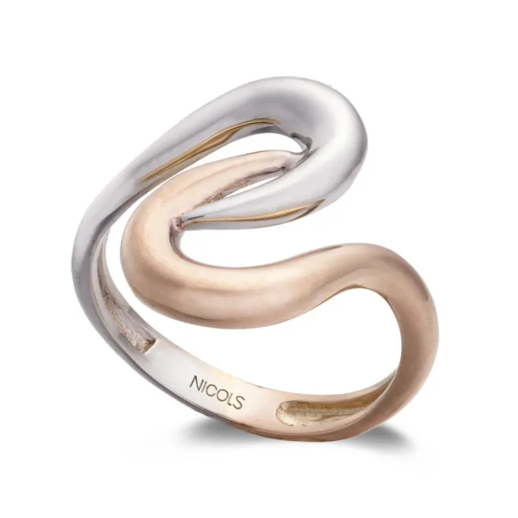 Anillo Oro Basic Gold Latigo Dos Ondas Cruzada