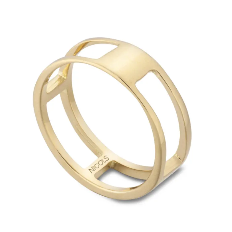 Anillo Oro Basic Gold Pulgar 4 Huecos Cuadrado
