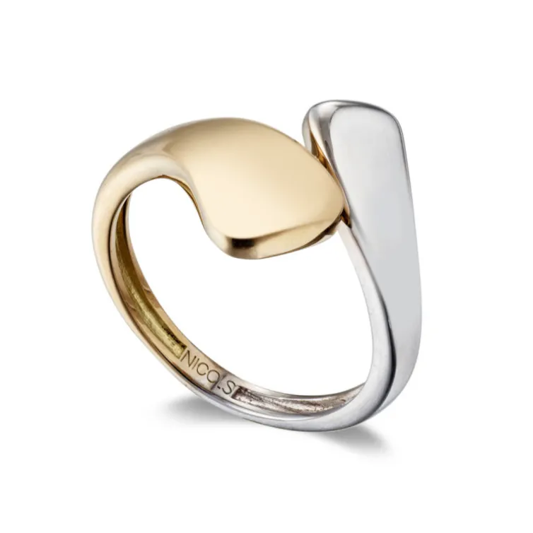 Anillo Oro Elegancia Tu y Yo Concava Bicolor