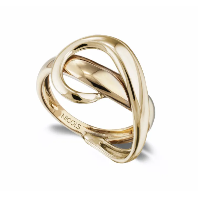 Anillo Oro Escultural Concava Onda Latigo Oro Amarillo