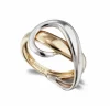 Anillo Oro Escultural Concava Onda Latigo Oro Amarillo y Blanco