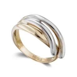 Anillo Oro Escultural Doble Látigo Oro Amarillo y Oro Blanco