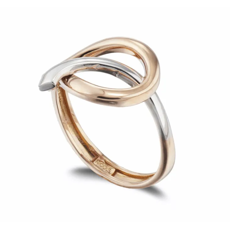 Anillo Oro Escultural Fina Onda Latigo Concava Oro Rosa y Blanco