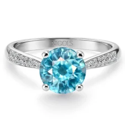 Anillo Oro Y Zircon Azul Solitario Nicole 1.50