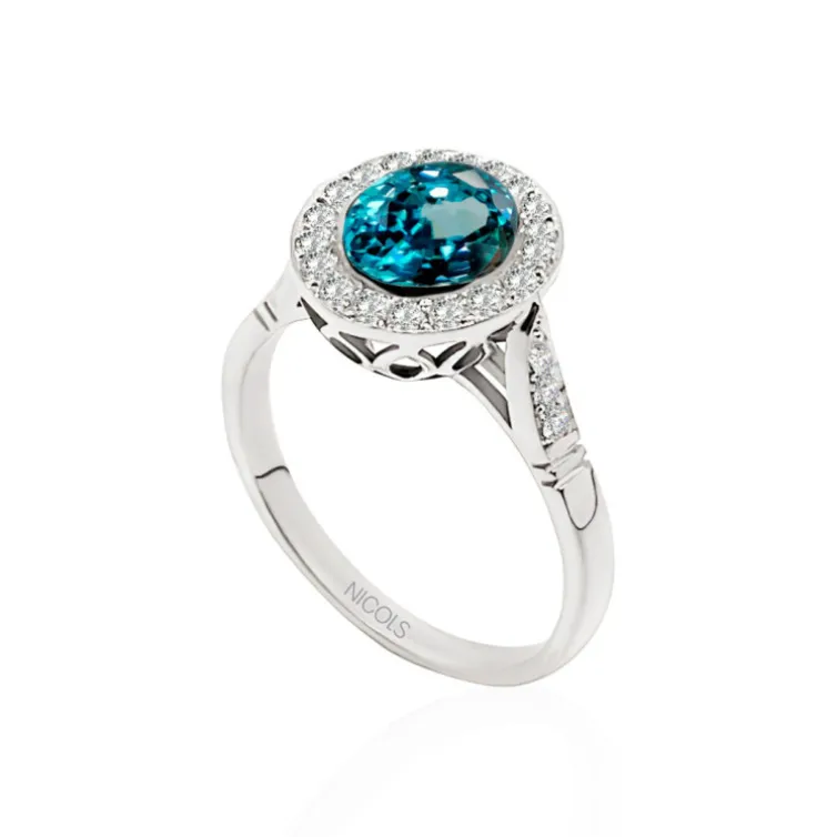 Anillo Oro Zircon Azul 3.10Ct Orla Plana