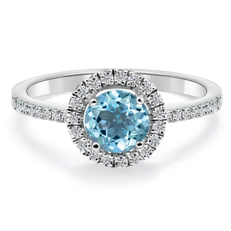 Anillo Oro Zircon Azul Sello Redondo
